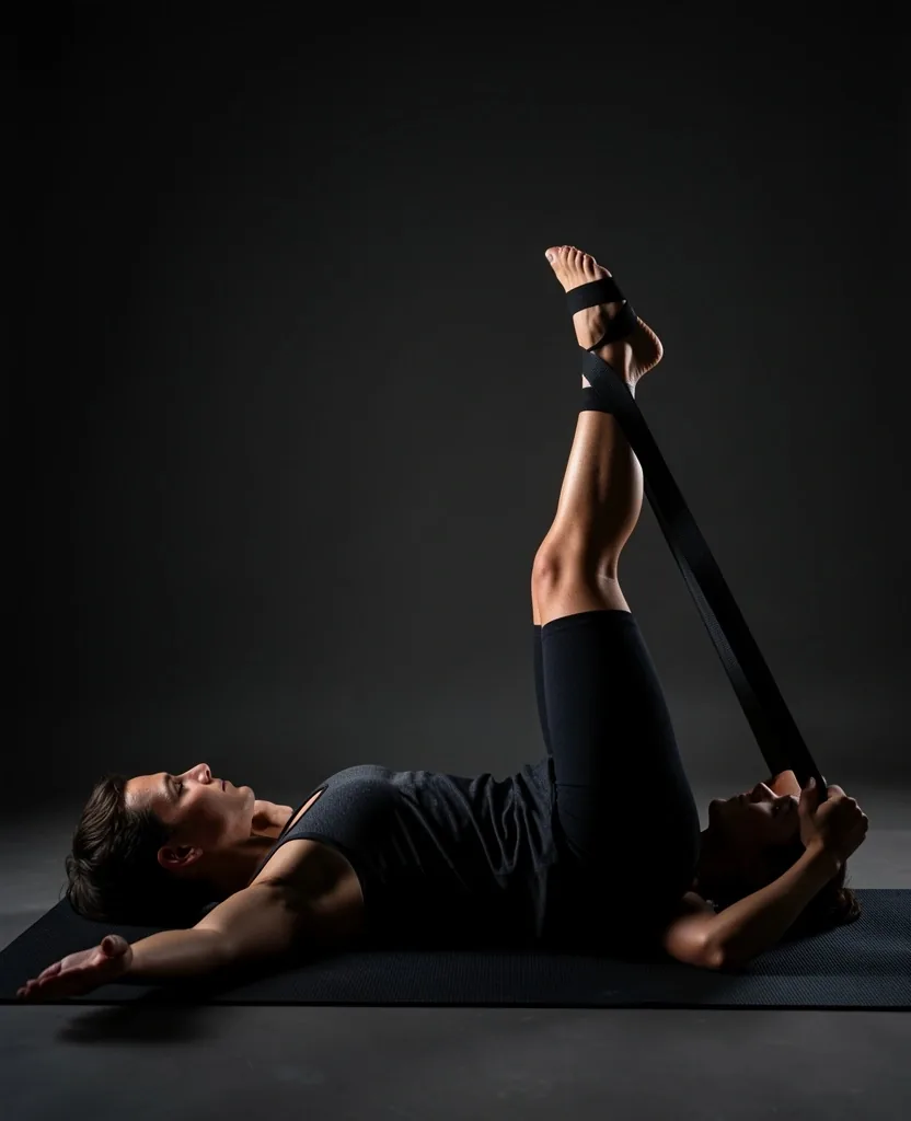 Person using resistance band for hamstring stretch