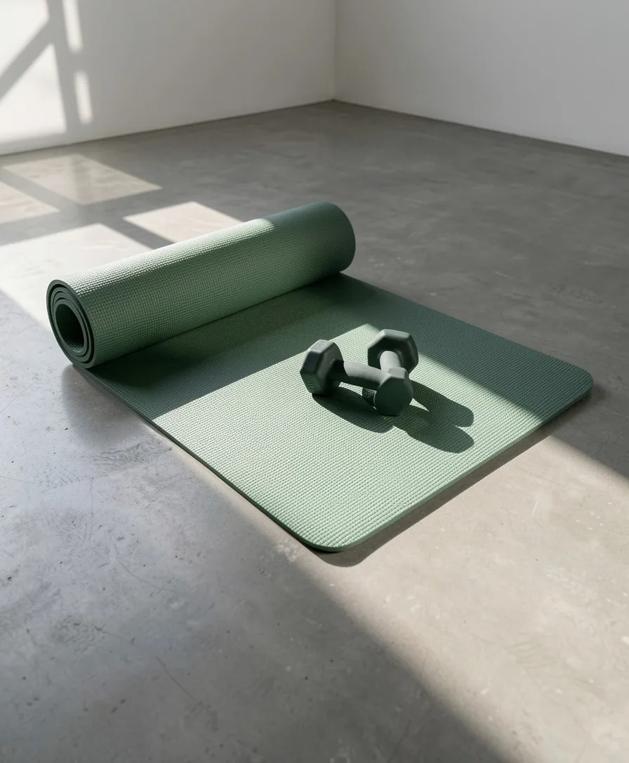 Yoga mat unrolled in studio environment